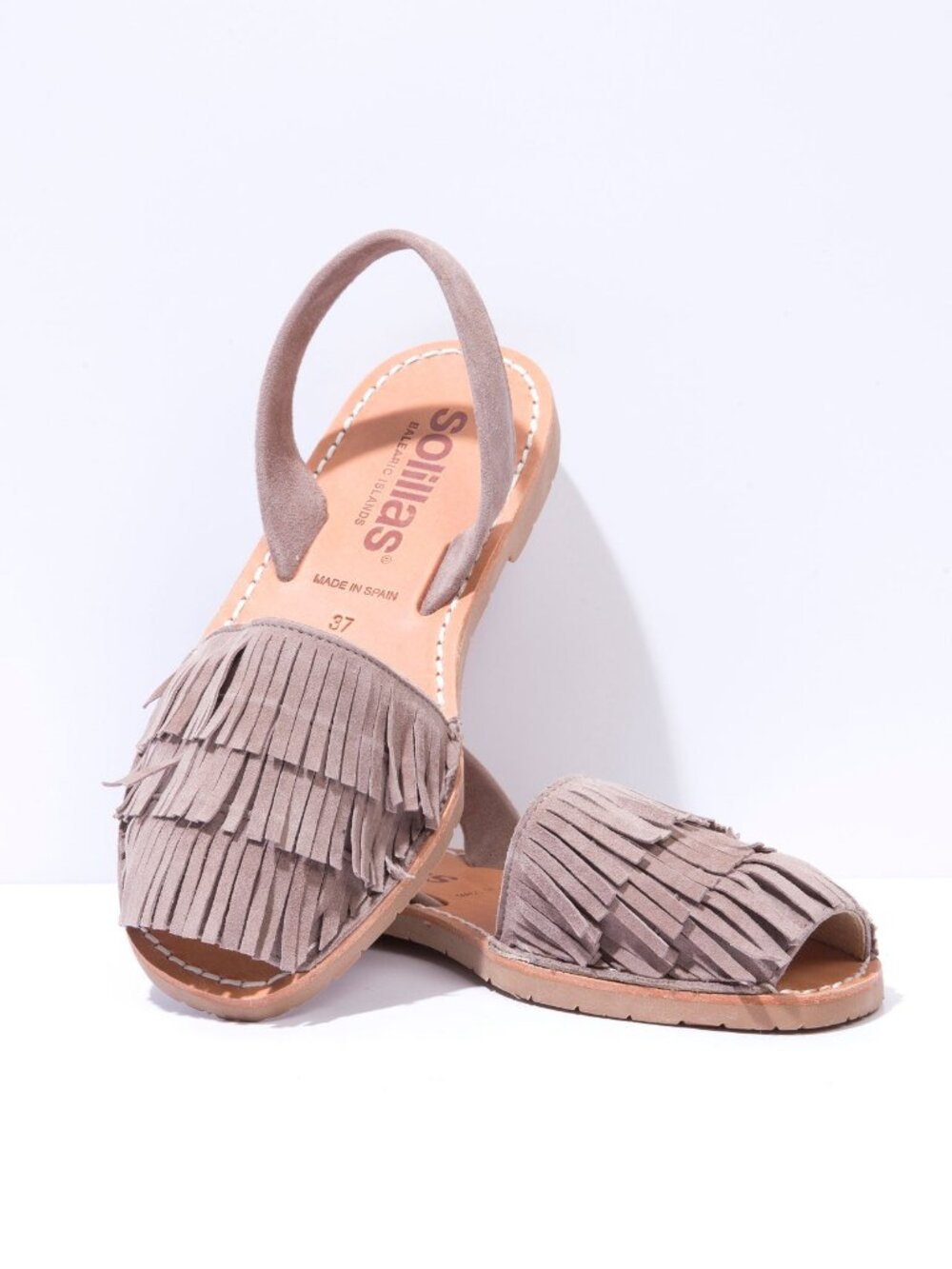 Anthropologie Solillas Taupe Suede Fringe Sandals NWOT • Women's 36 (US 5)